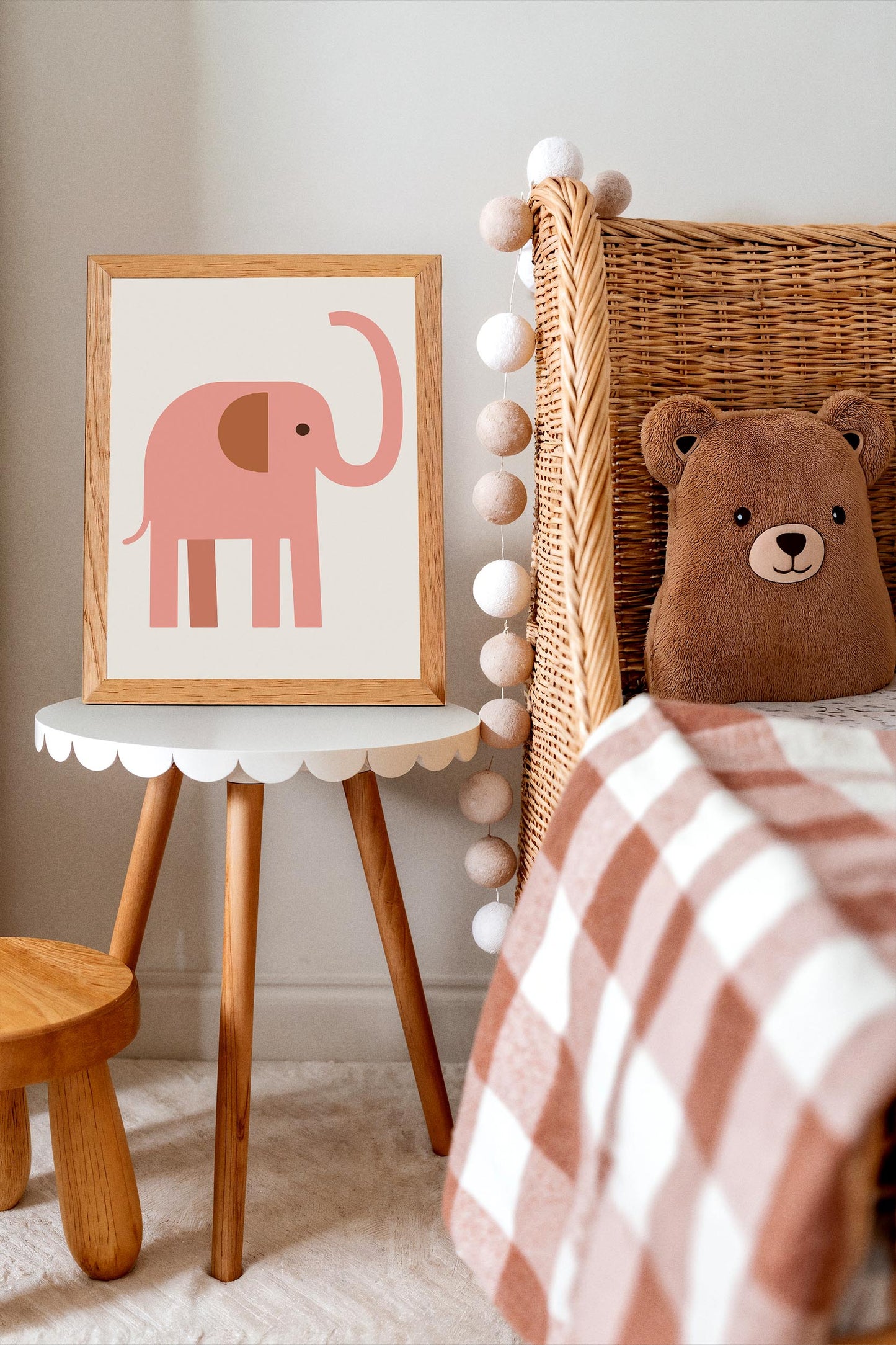 Pink  Elephant Poster - Scandinavian Animal Wall Art