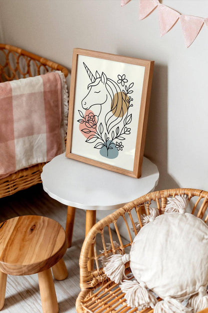 Line Art Unicorn Poster – Magical Nursery Decor
