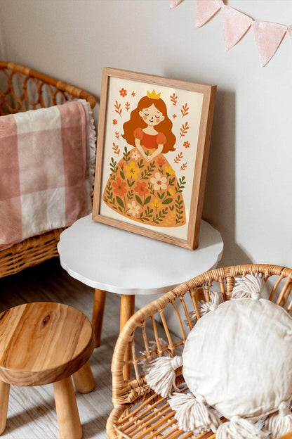 Redhead Princess in Flowers Wall Art – Girl Poster Print