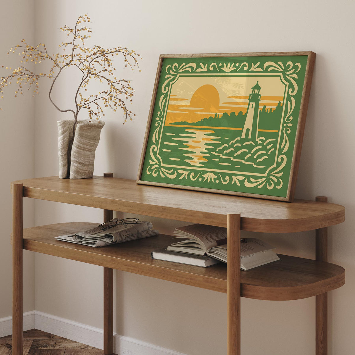 Lighthouse Sunset Seaside Landscape Art Poster