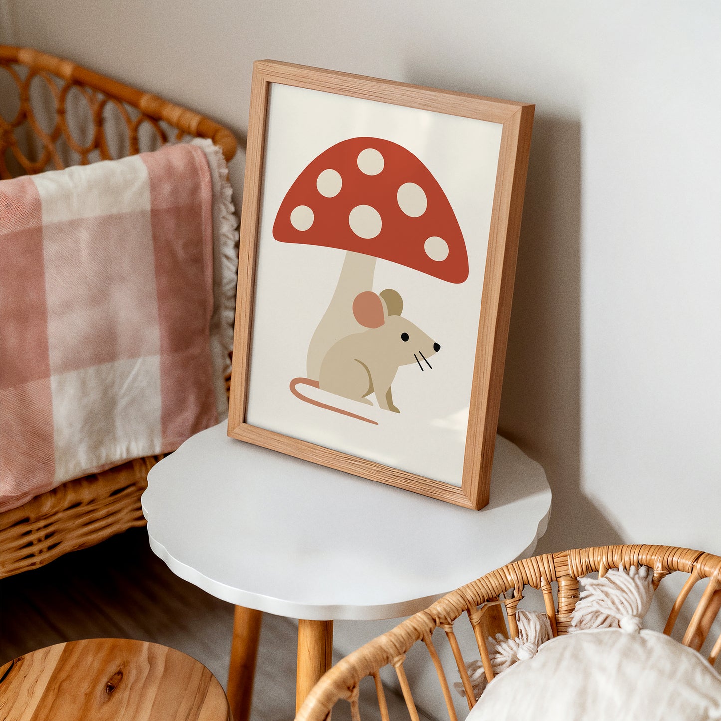 Little Mouse & Red Mushroom – Scandinavian Art Print
