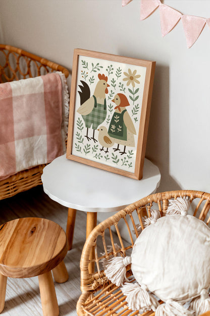 Chicken Family Poster – Farmhouse Animal Wall Art