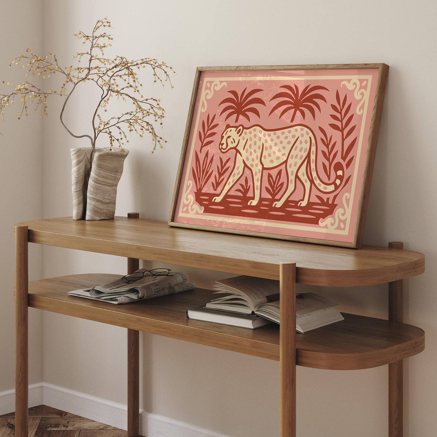 Walking Cheetah Horizontal Print - Tropical Animal Poster