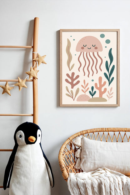 Pink Jellyfish Poster – Ocean Nursery Wall Art