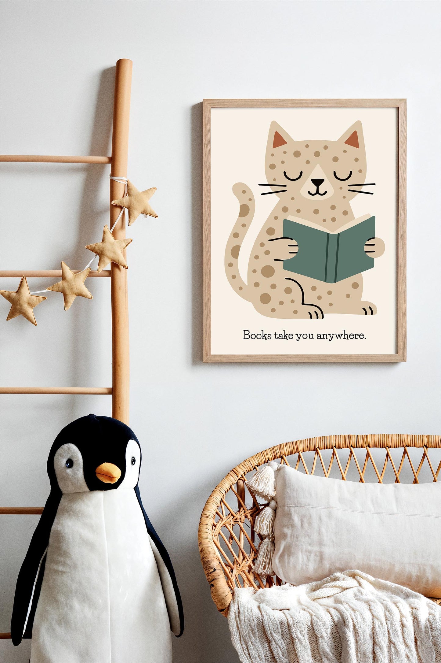 Reading Cat Print - Cute Kids Wall Art