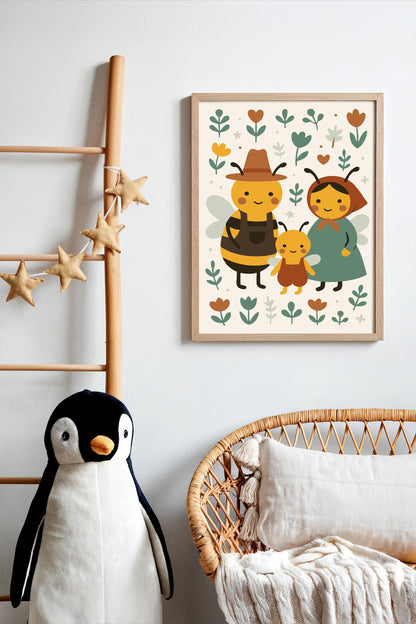Bee Family Poster - Scandinavian Wall Art