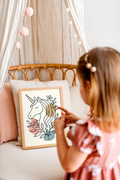 Line Art Unicorn Poster – Magical Nursery Decor