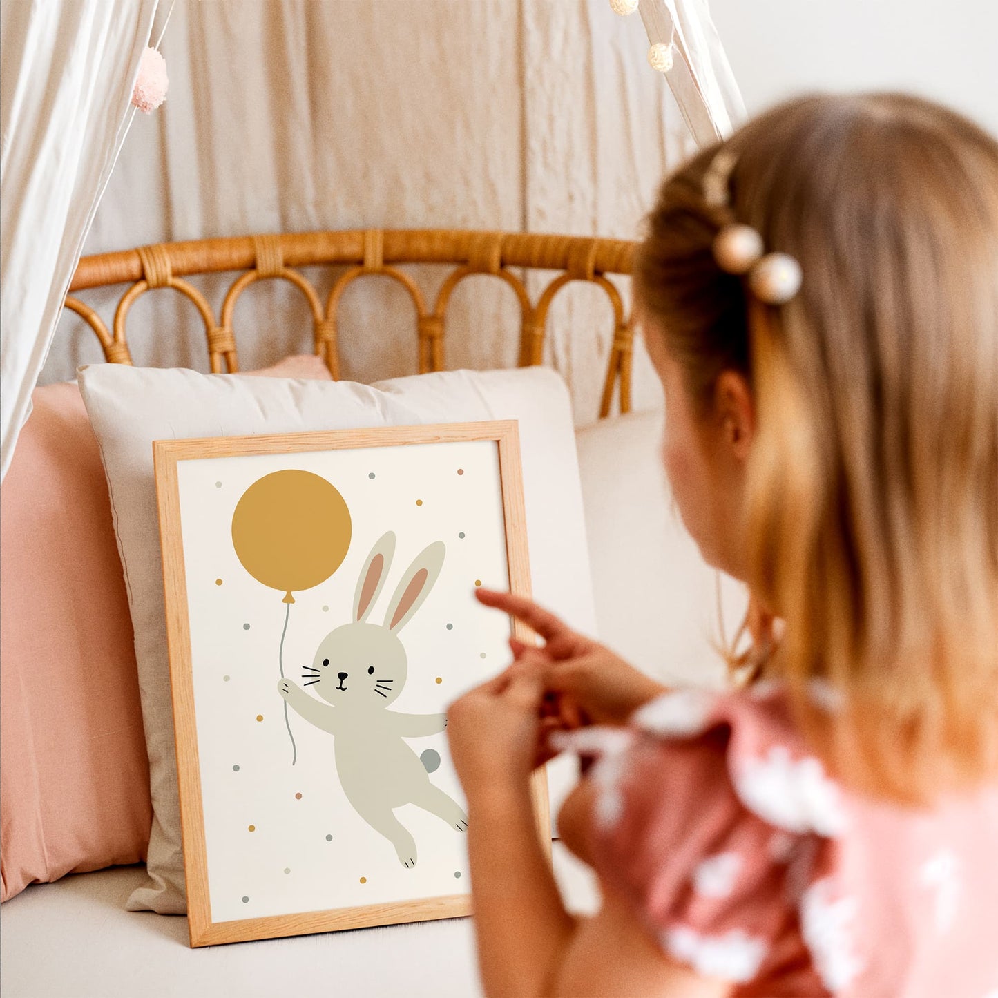 Cute Bunny Balloon Nursery Wall Art Print