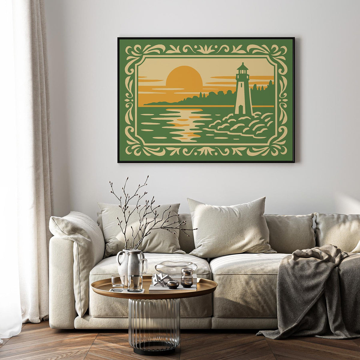 Lighthouse Sunset Seaside Landscape Art Poster
