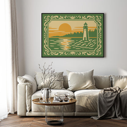 Lighthouse Sunset Seaside Landscape Art Poster