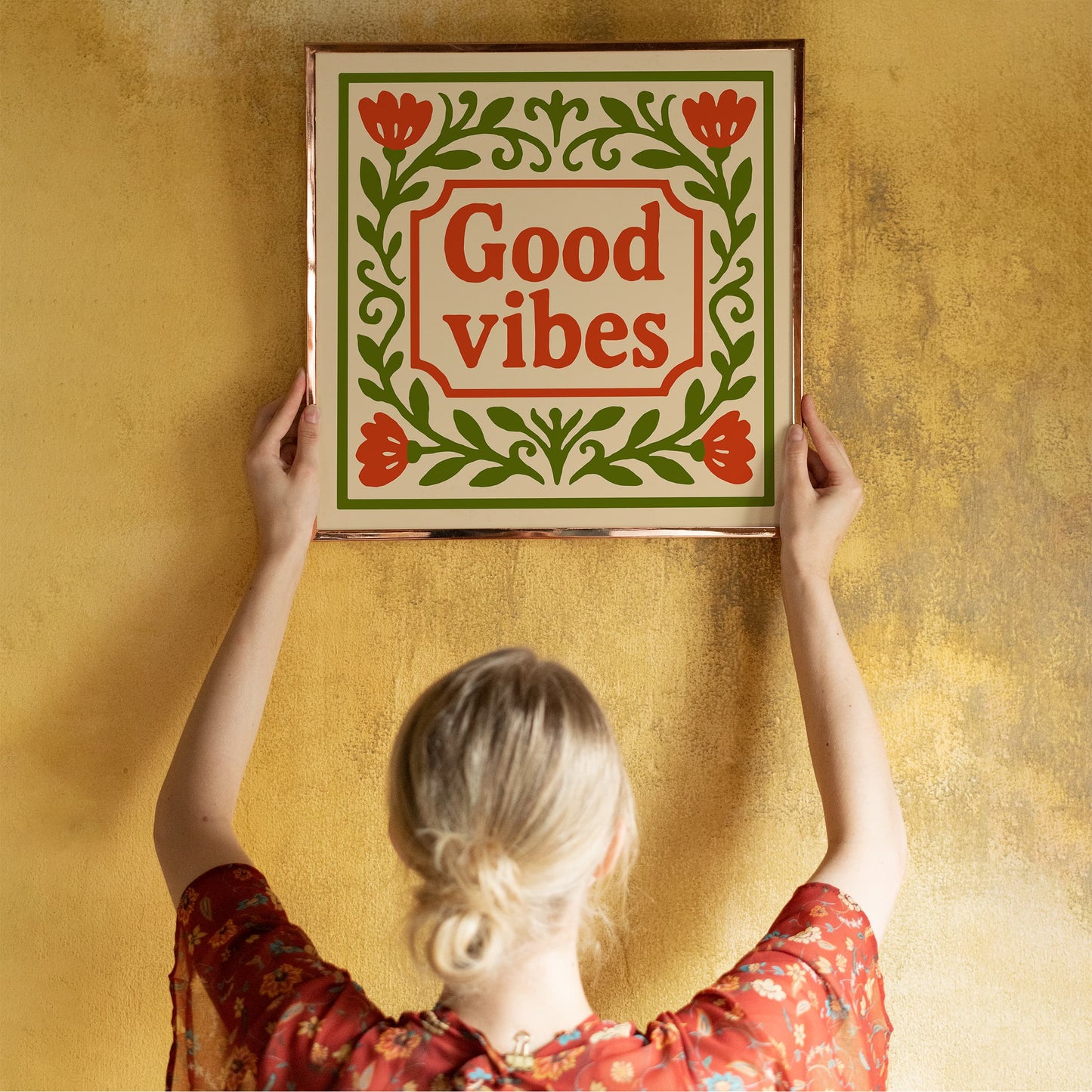 Good Vibes Quote Square Art Print