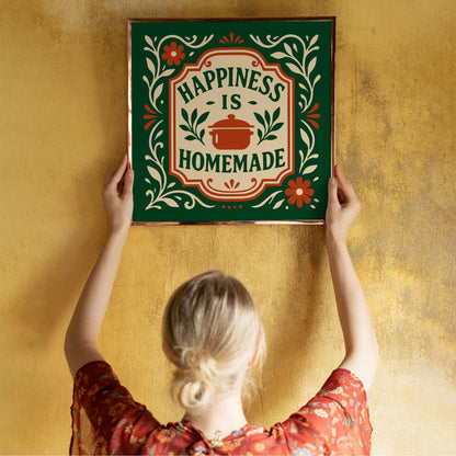 Happiness is Homade Square Art Print - Kitchen Green Wall Art