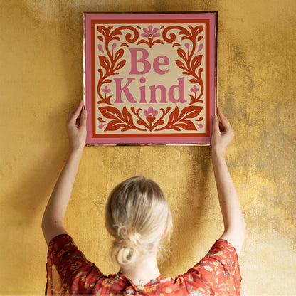 Be Kind Red & Pink Quote Wall Art Print