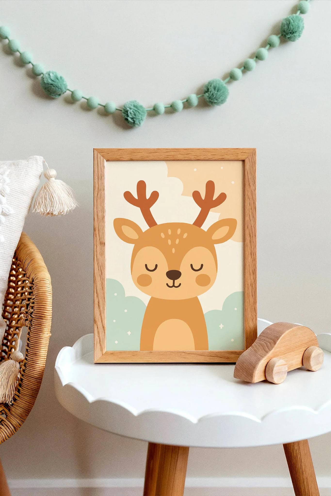 Cute Sleepy Deer Art Print – Nursery Wall Decor