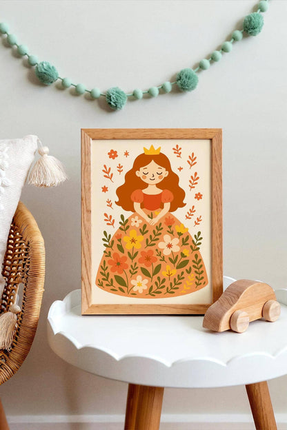 Redhead Princess in Flowers Wall Art – Girl Poster Print