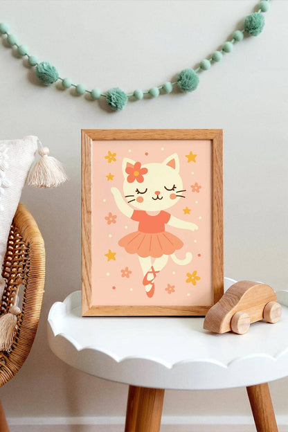 Cute Cat Ballerina Poster – Adorable Ballet Wall Art Print