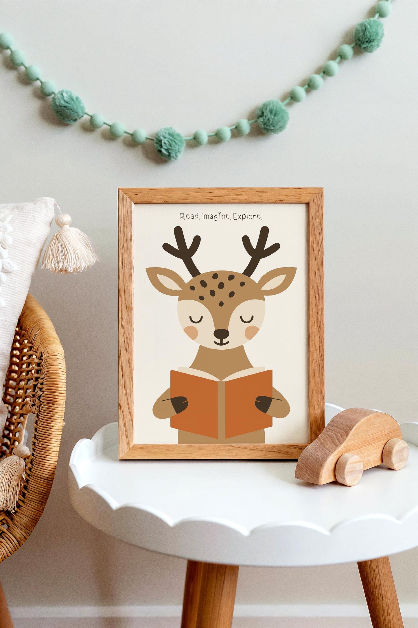 Reading Deer Print - Cute Kids Wall Art