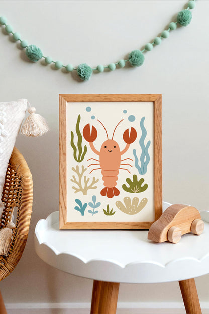 Cute Lobster Poster – Nautical Kids Wall Art