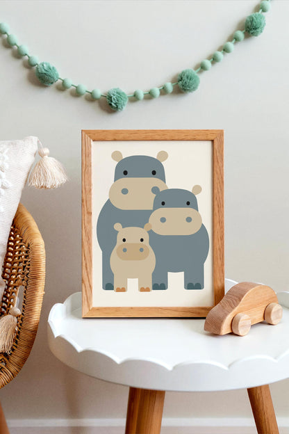 Hippo Family Wall Art – Scandinavian Animal Print