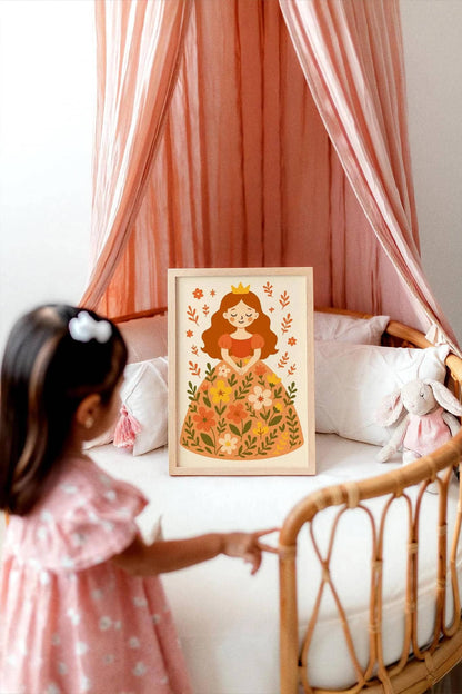 Redhead Princess in Flowers Wall Art – Girl Poster Print