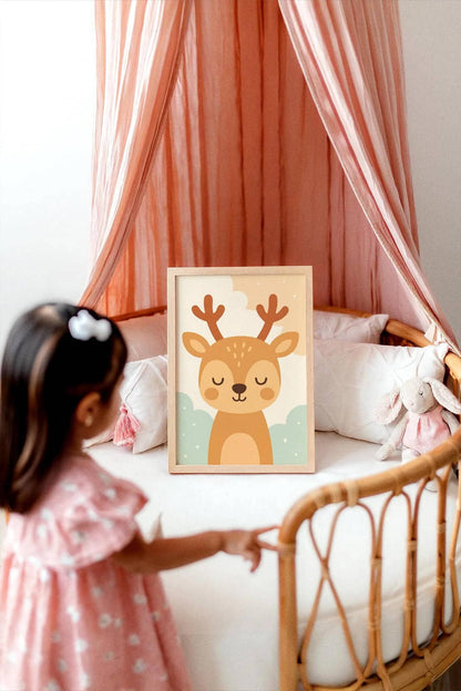Cute Sleepy Deer Art Print – Nursery Wall Decor