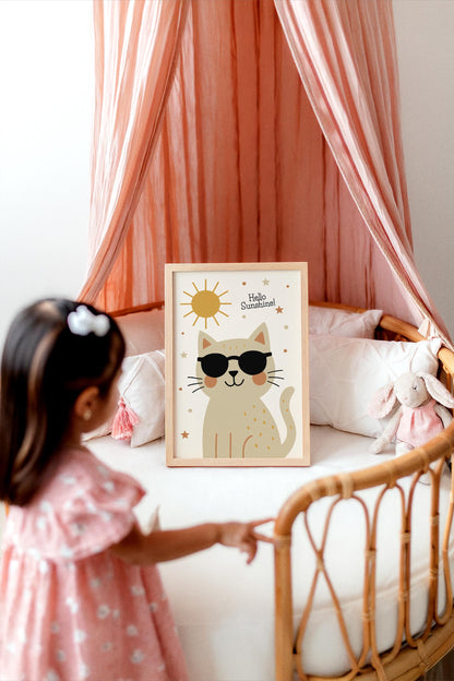 Cute Cat Sunshine Poster – Kids Room Wall Art