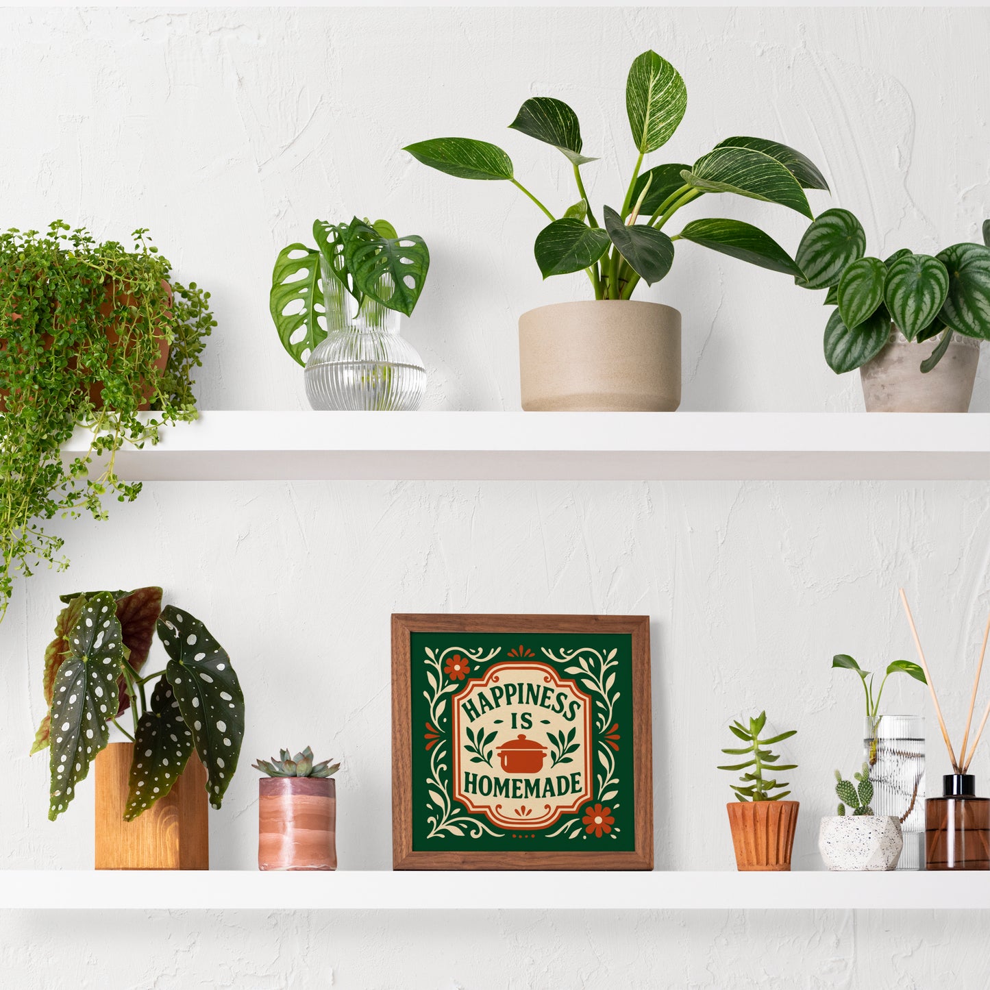 Happiness is Homade Square Art Print - Kitchen Green Wall Art