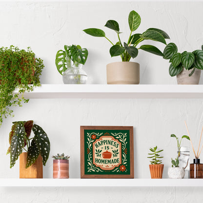 Happiness is Homade Square Art Print - Kitchen Green Wall Art