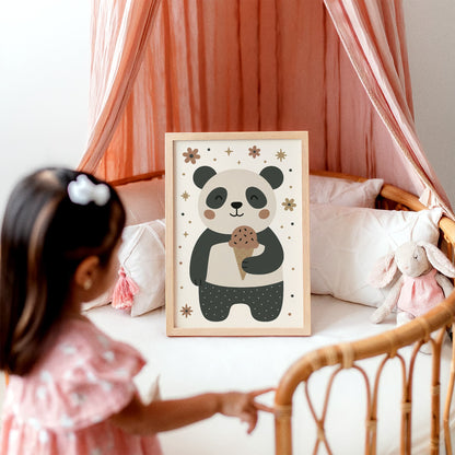 Cute Panda Ice Cream Poster - Adorable Animal Wall Art