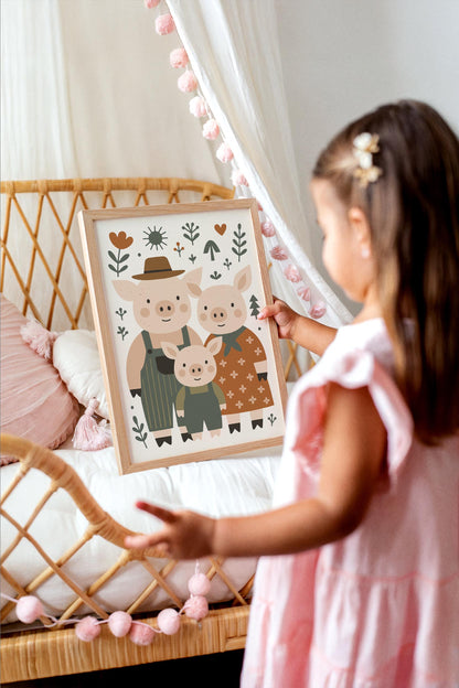 Pig Family Print - Farmhouse Kids Wall Art