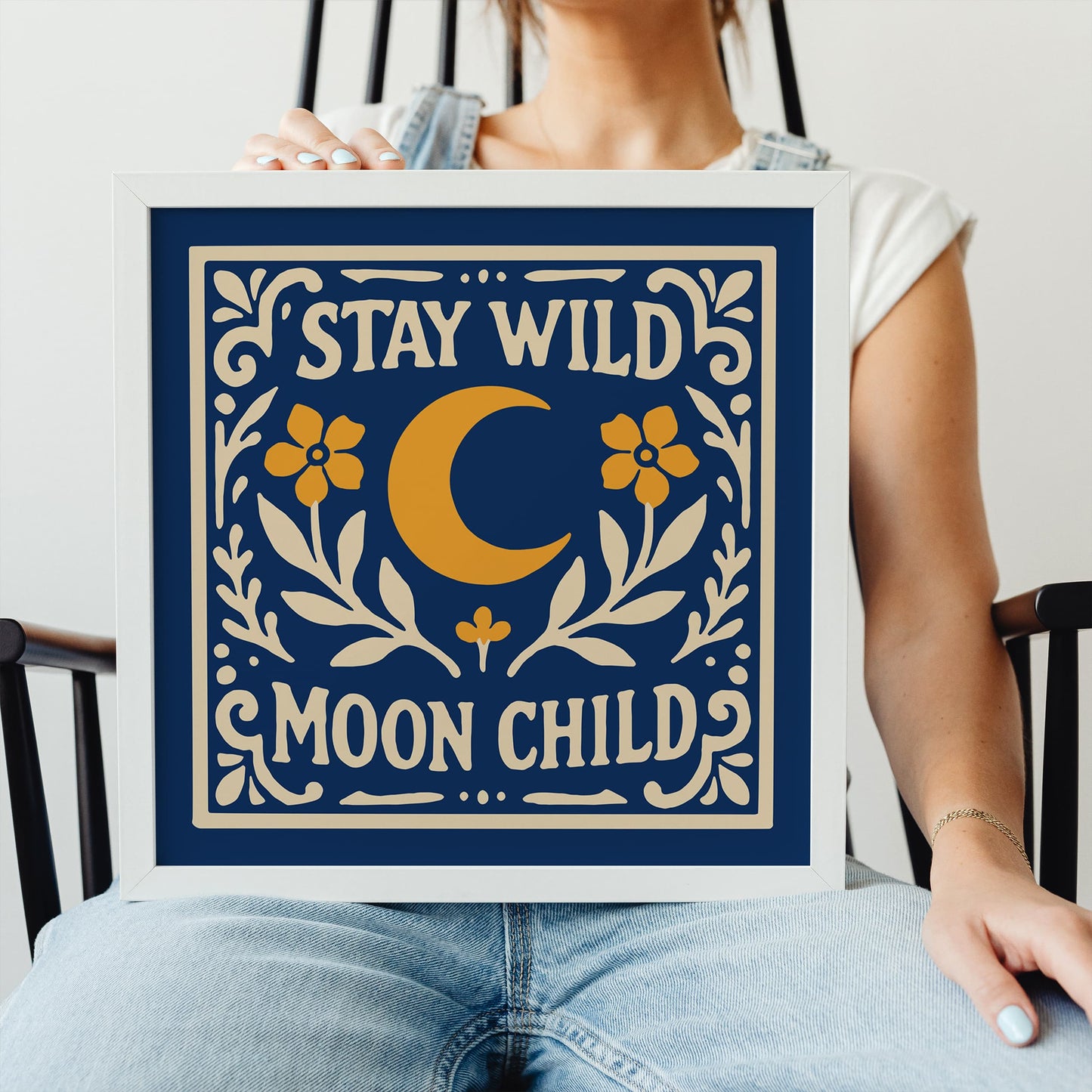 Stay Wild Moon Child Square Print - Blue Botanical Poster