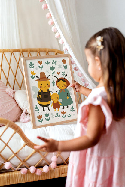 Bee Family Poster - Scandinavian Wall Art