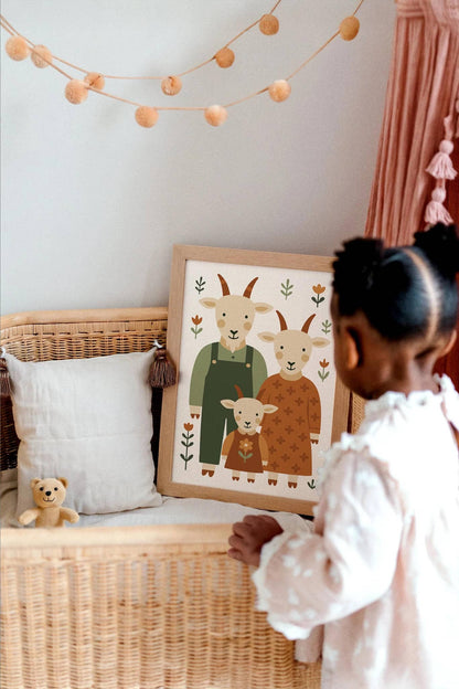 Goat Family Wall Art – Farmhouse Kids Room Decor
