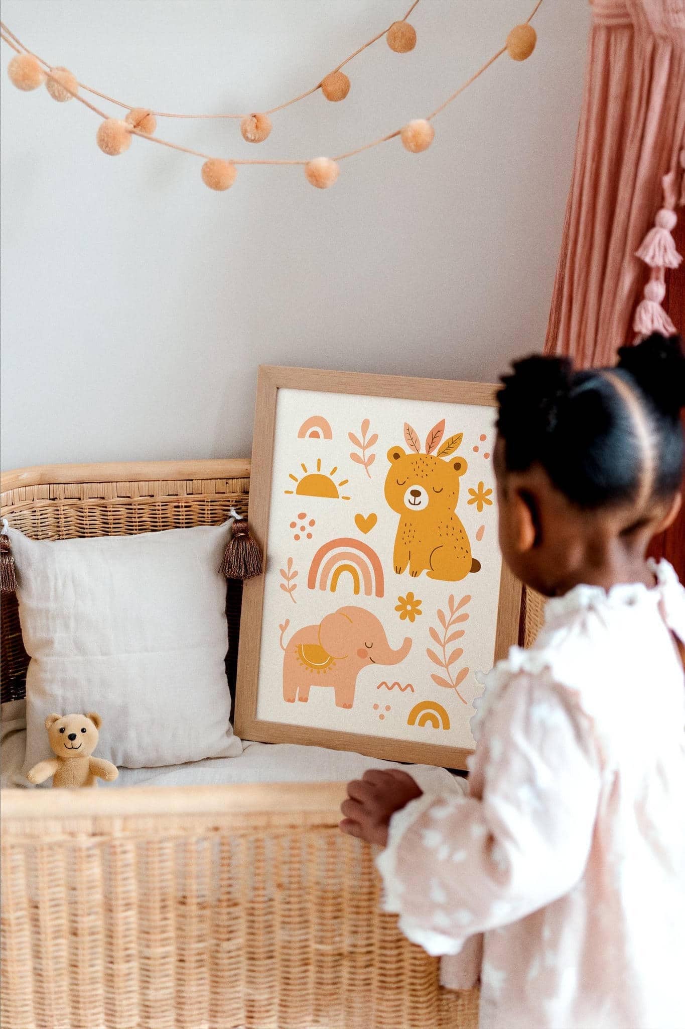 Boho Elephant & Bear Poster – Kids Nature Wall Art