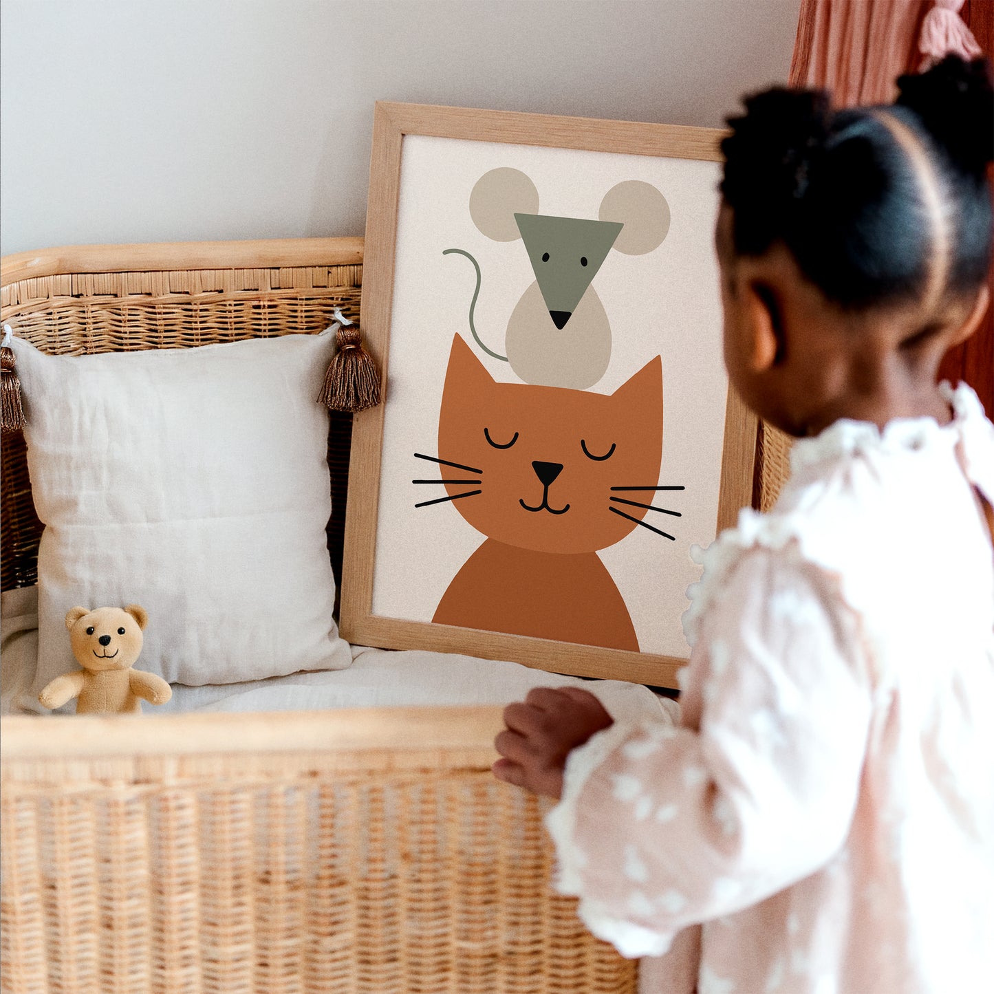 Funny Cat & Mouse Art Print – Scandinavian Kids Room Decor