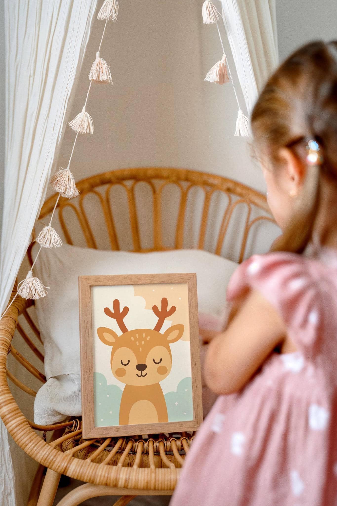 Cute Sleepy Deer Art Print – Nursery Wall Decor