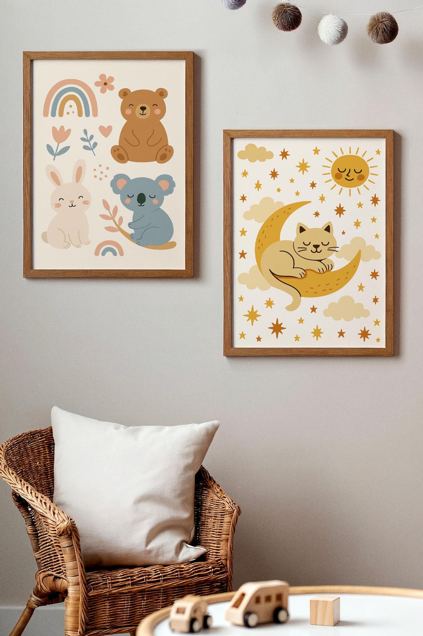 Sleeping Cat on the Moon Poster - Kids Room Wall Art
