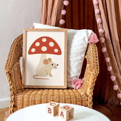 Little Mouse & Red Mushroom – Scandinavian Art Print