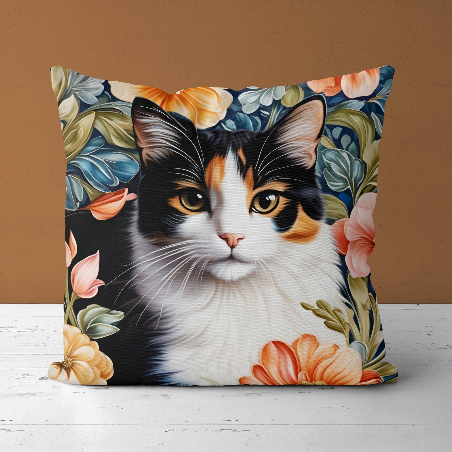 Calico Cat Portrait Elegant Throw Pillow