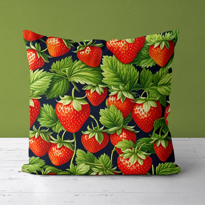 Strawberries Green Red Throw Pillow