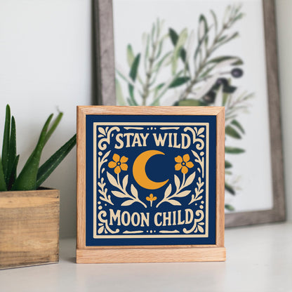 Stay Wild Moon Child Square Print - Blue Botanical Poster