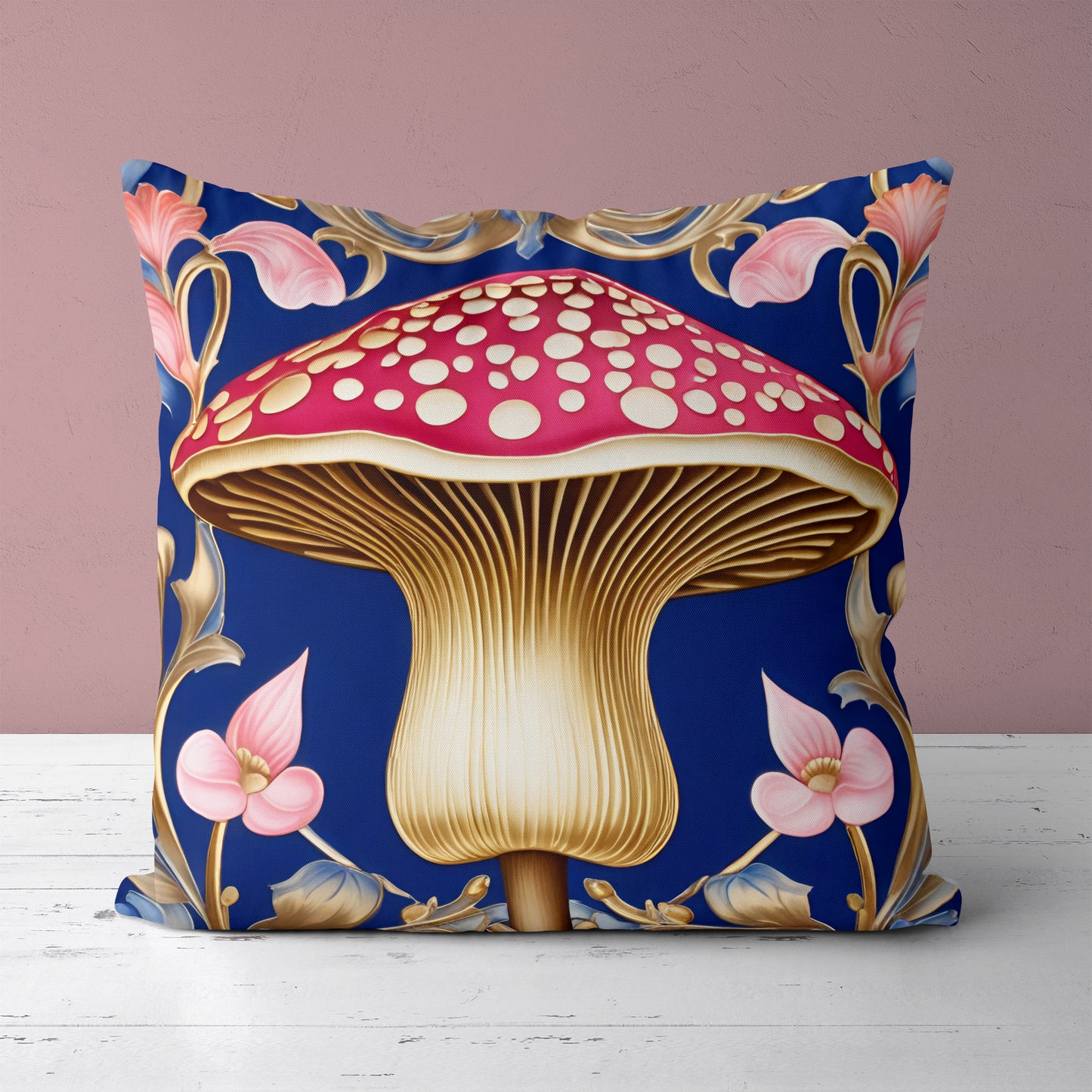 Luxury Mushroom Blue Throw Pillow