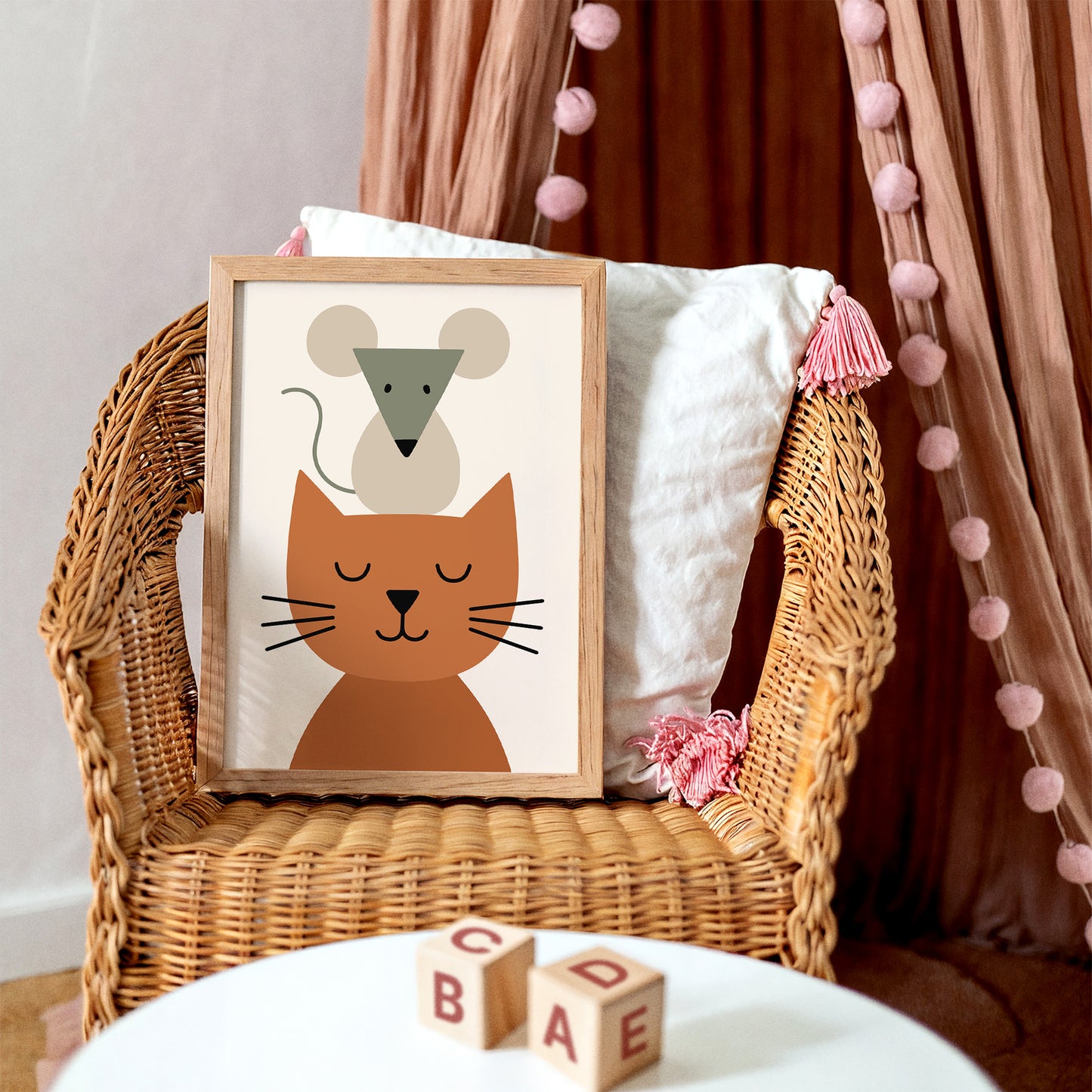 Funny Cat & Mouse Art Print – Scandinavian Kids Room Decor