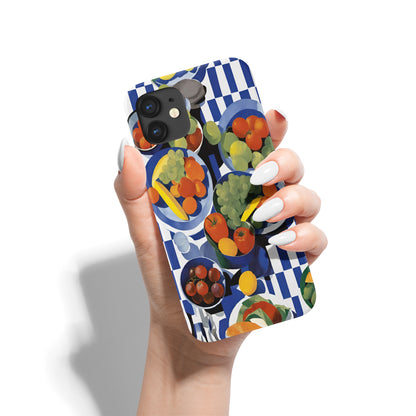 Artistic Fruit Pattern on Checkered iPhone Case