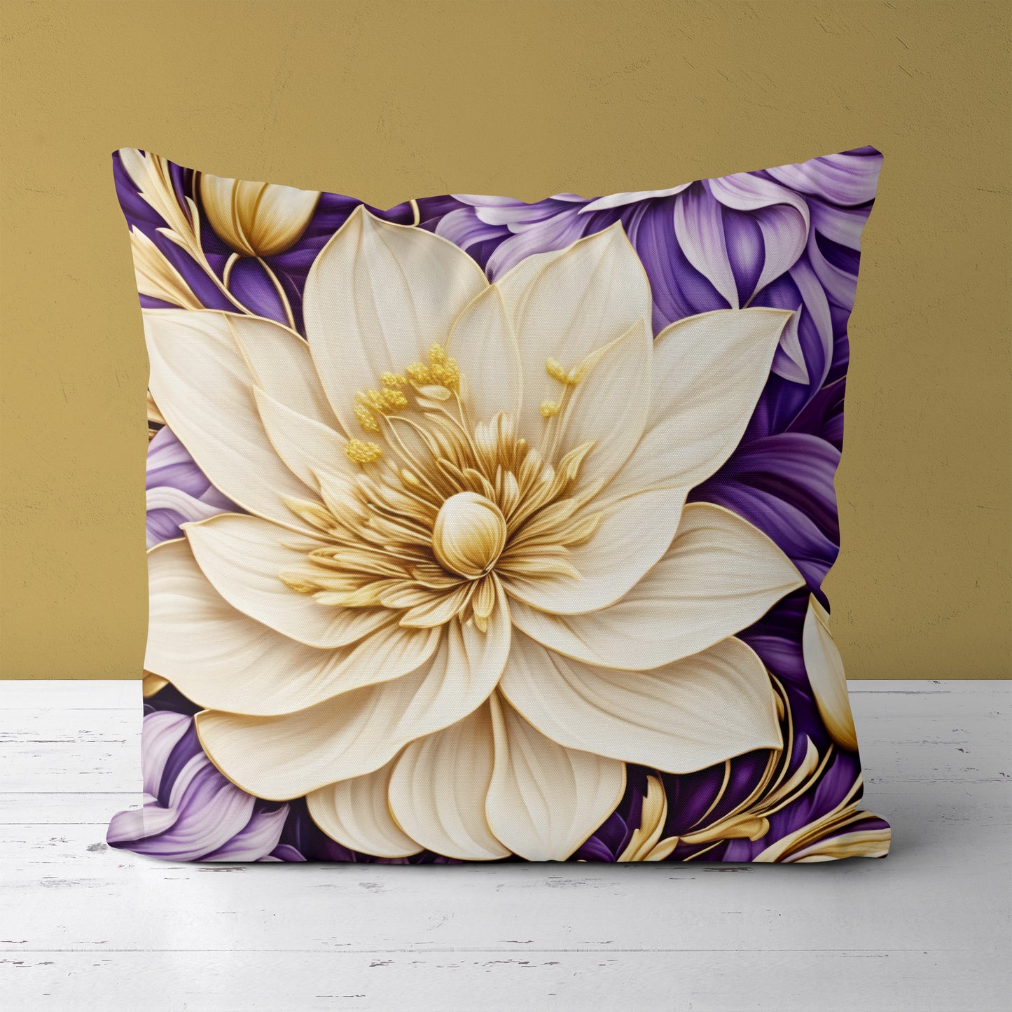 Throw Pillow with Beige Big Flower