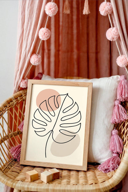 Monstera Leaf Line Art Poster – Minimalist Wall Art