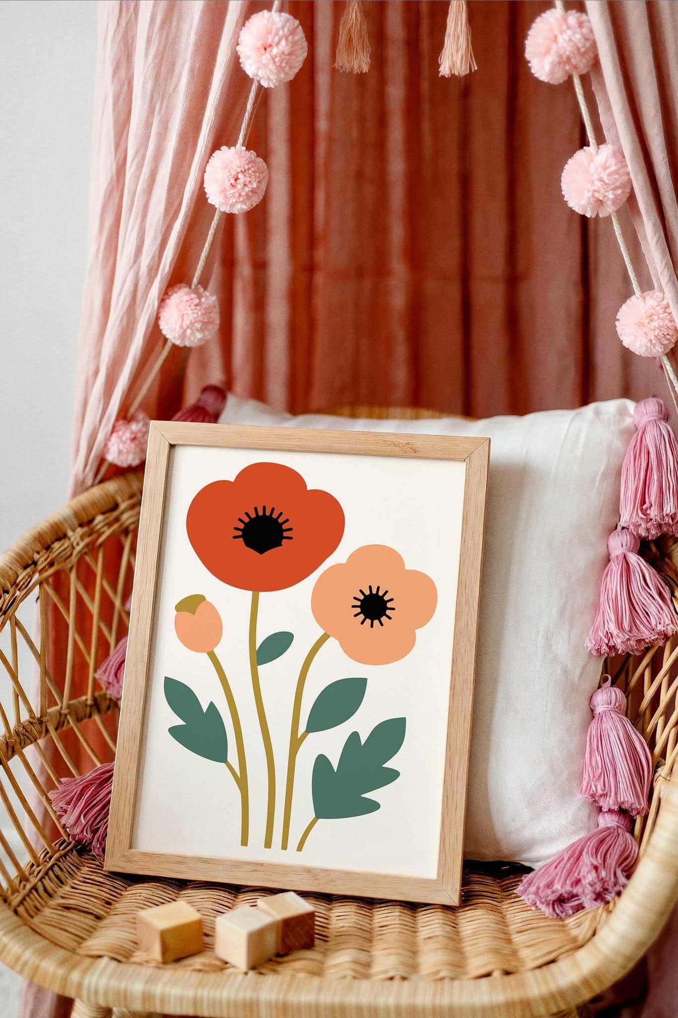 Modern Poppy Flowers Art Print – Aesthetic Kids Room Art