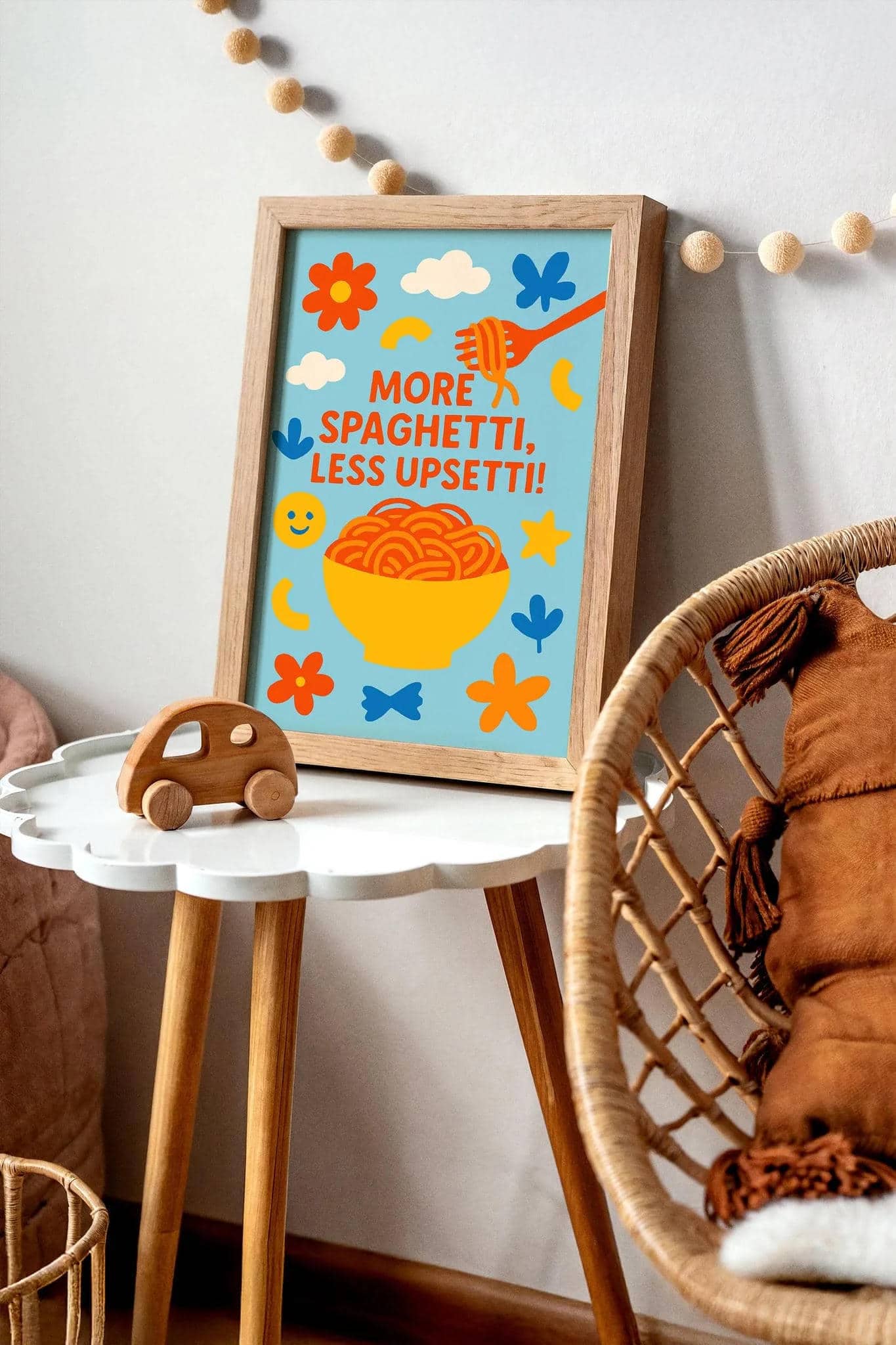 More Spaghetti Less Upsetti Poster – Kids Kitchen Wall Art