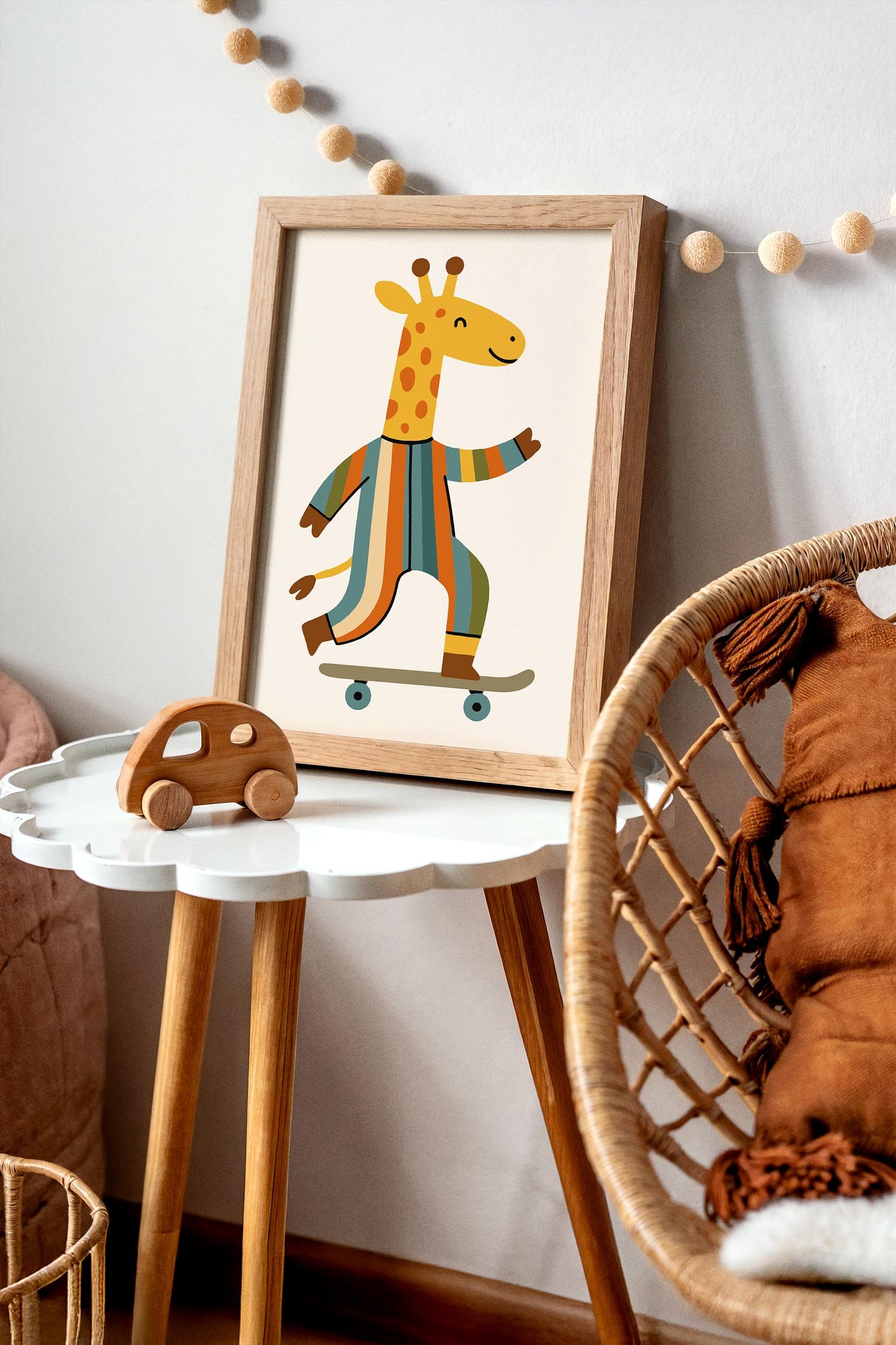 Whimsical Giraffe on Skateboard Poster - Kids Room Wall Art