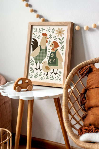 Chicken Family Poster – Farmhouse Animal Wall Art